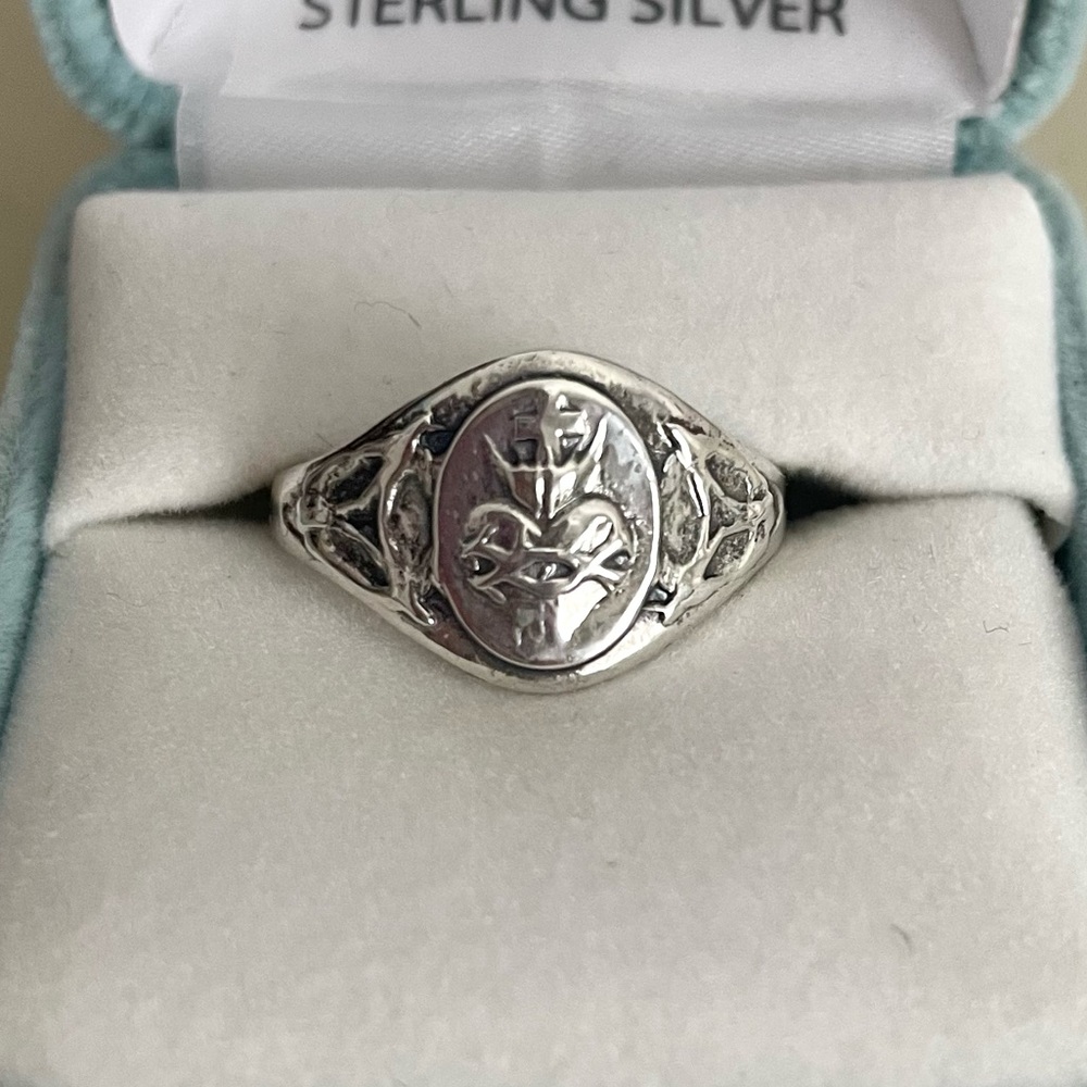 HMH Sacred Heart Sterling Silver Signet Ring - Picture 3 of 4